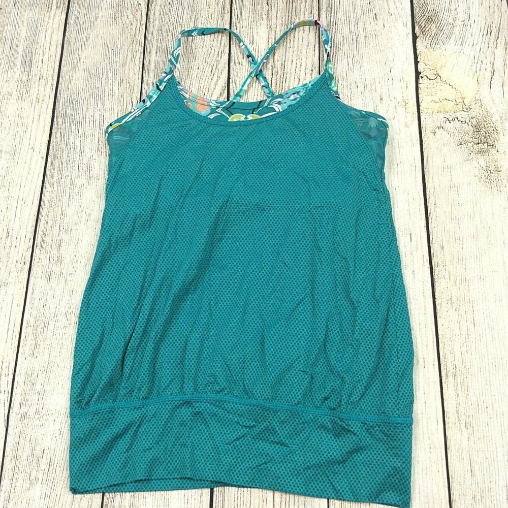 Soybu Angie Tank Top Women XS Teal Tissue Knit Yoga 2 in 1 Layered